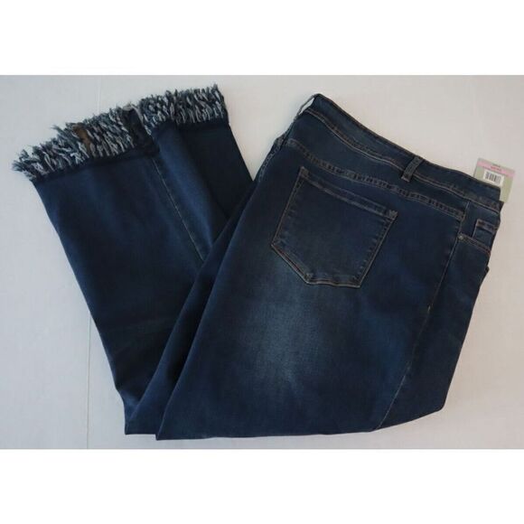 John Mark Women's Plus Sz 22W Dark Blue Frayed Hem Denim Boyfriend Jeans $119 - Picture 9 of 11
